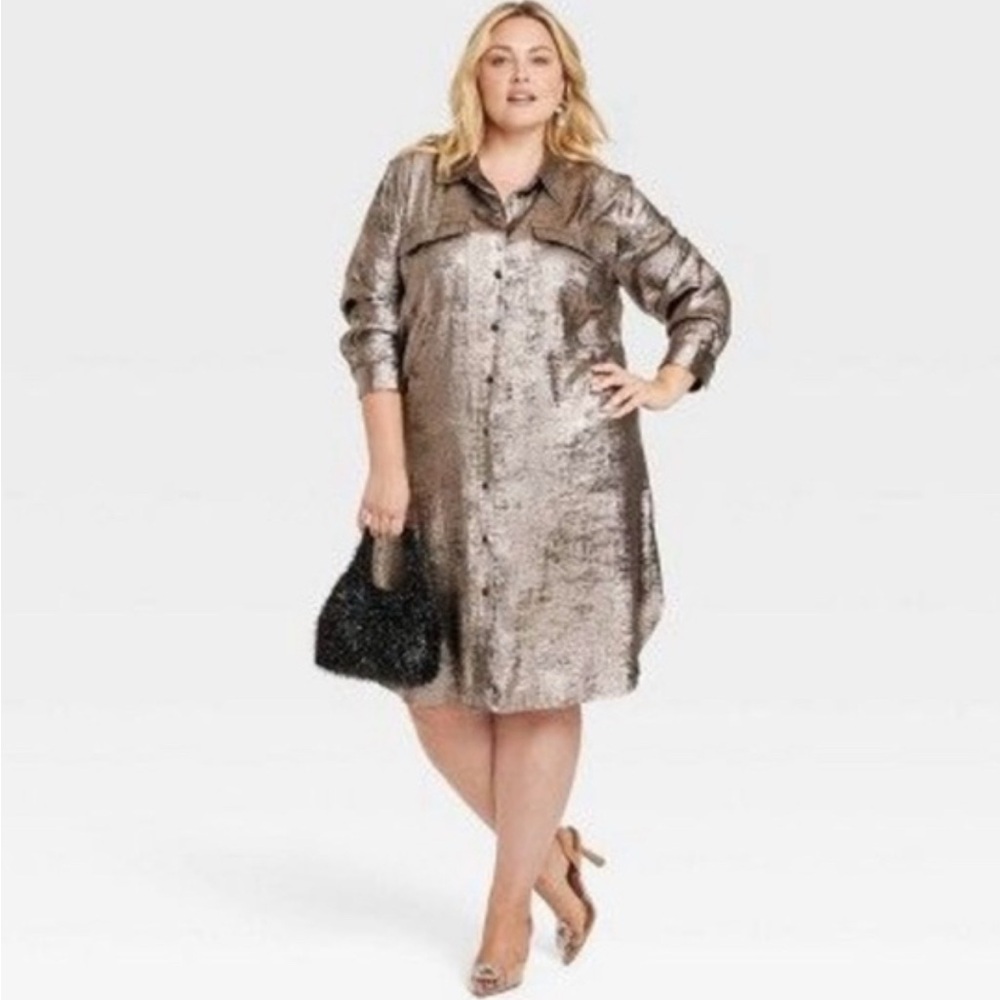 Ava & Viv Shimmering Silver Long Sleeve Dress